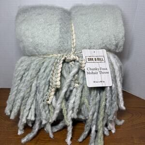 Oak & Hill Chunky Faux Mohair Throw Bl 50x60 Mixed Green Colors Fringe Soft